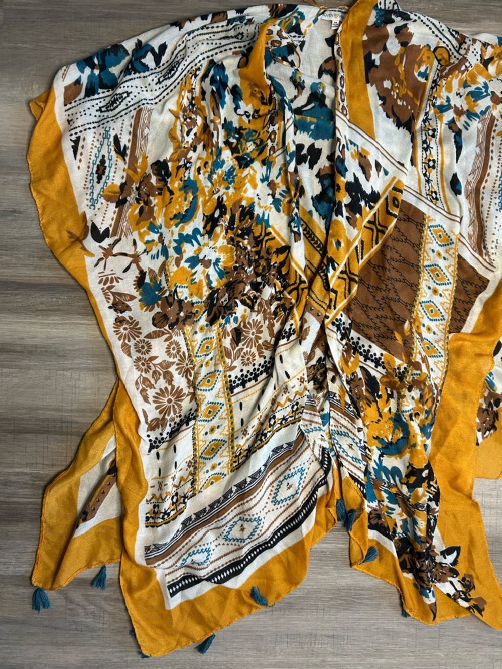 Mustard Floral & Geometric Lightweight Kimono